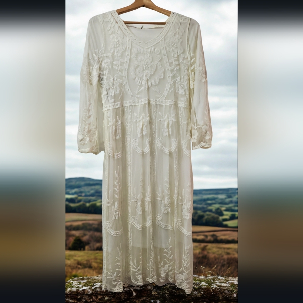 Orange Creek Cream Floral Lace Dress Romantic Coastal Cowgirl Boho S/M